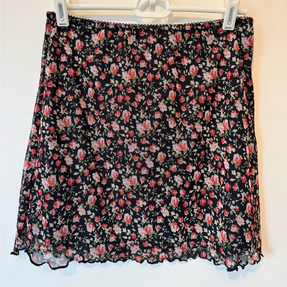 Urban Outfitters Black Floral A-Line Skirt